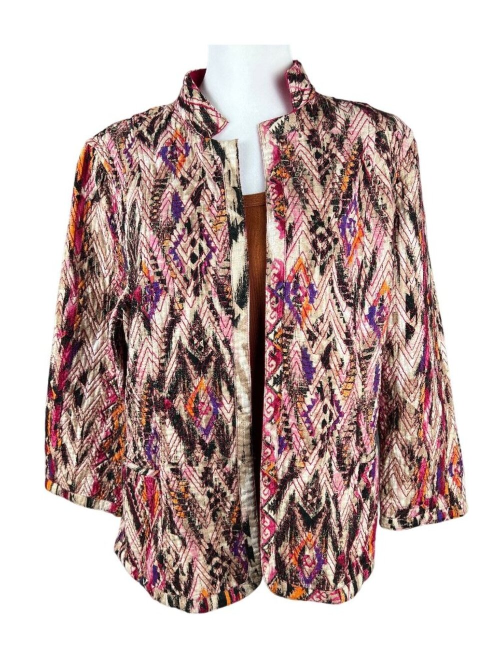 Chico's Multicolor Chevron Print Open Front Collarless Jacket Women's size 12